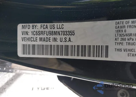 2021 Ram 1500 Trx 4X4 5'7 Box z USA, uszkodzony, nr VIN 1C6SRFU98MN703355